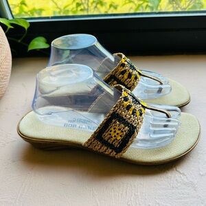 Bob Baker Raffia Sunflower Sandals Wedge Size 11